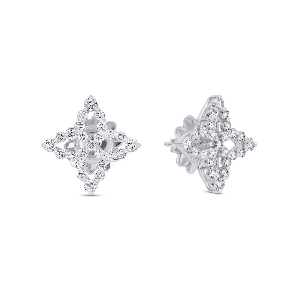 Diamond Princess Earrings in 18k White Gold with Diamonds and Ruby.