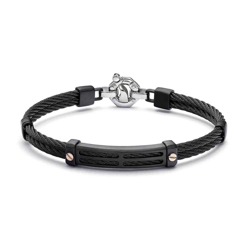 316L Bracelet in 18k Rose Gold with Stainless Steel, Black PVD and Diamonds