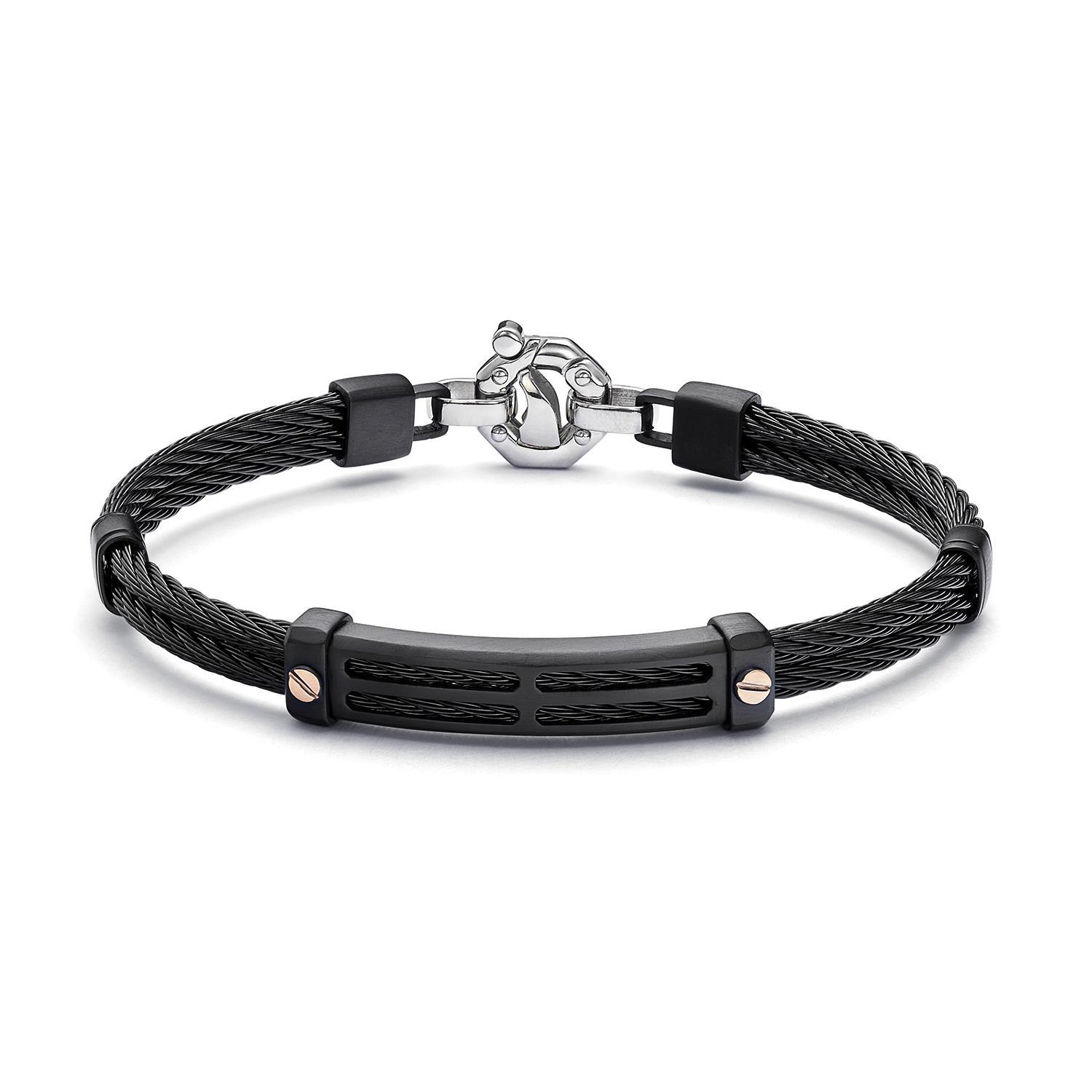 316L Bracelet in 18k Rose Gold with Stainless Steel, Black PVD and Diamonds 316L Bracelet in 18k Rose Gold with Stainless Steel, Black PVD and Diamonds