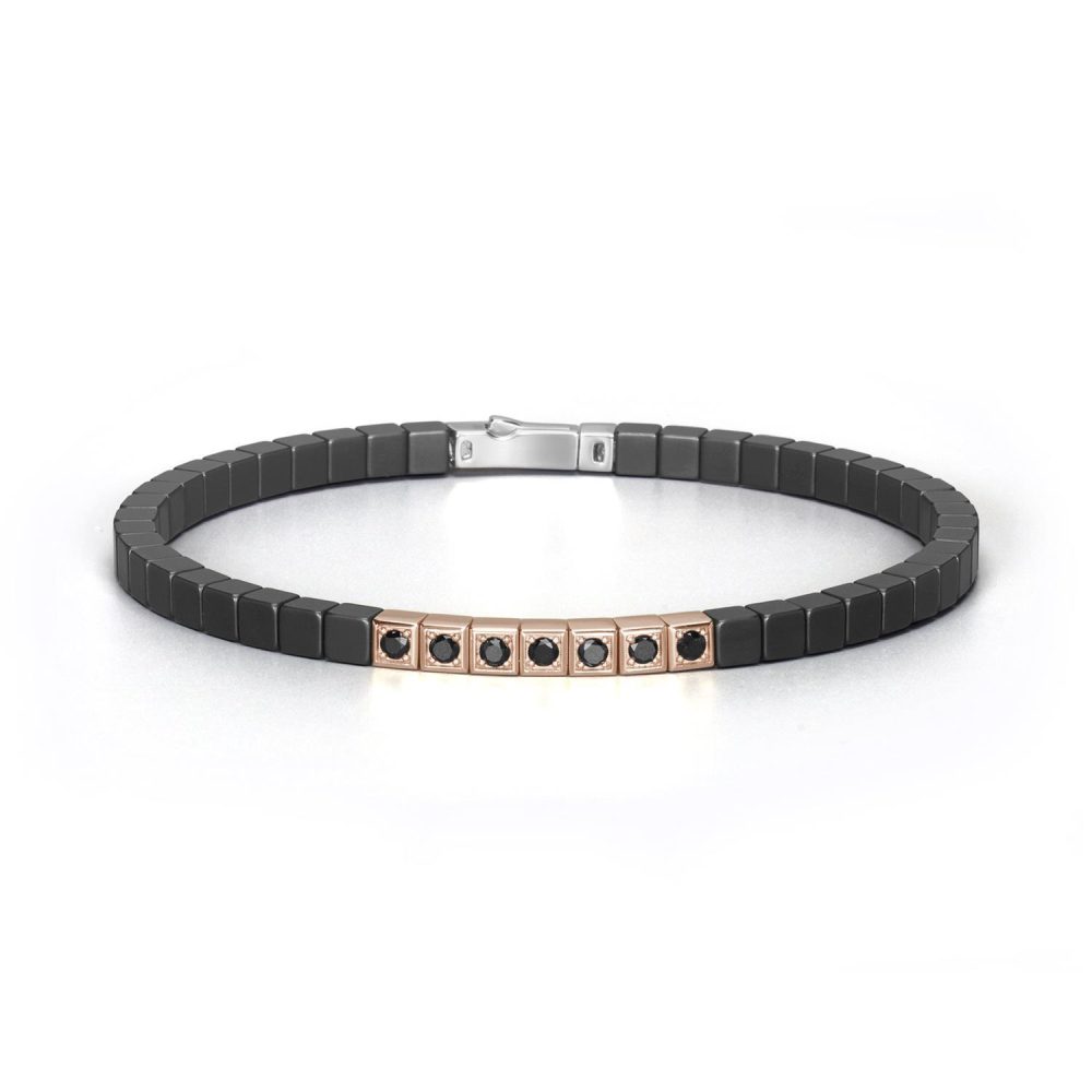 Cyborg Ceramic Bracelet in 18k Rose Gold with Stainless Steel, Black Ceramic and Diamonds