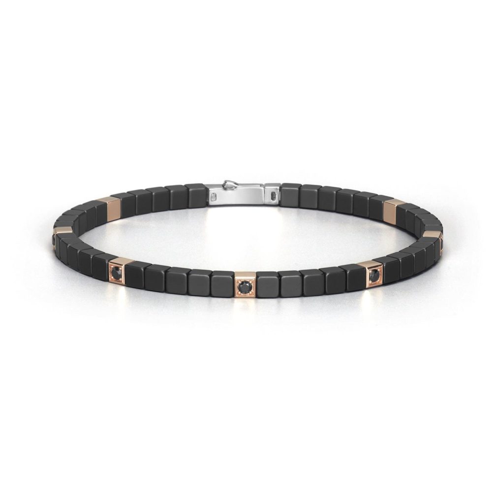 Cyborg Ceramic Bracelet in 18k Rose Gold with Stainless Steel, Black Ceramic and Diamonds