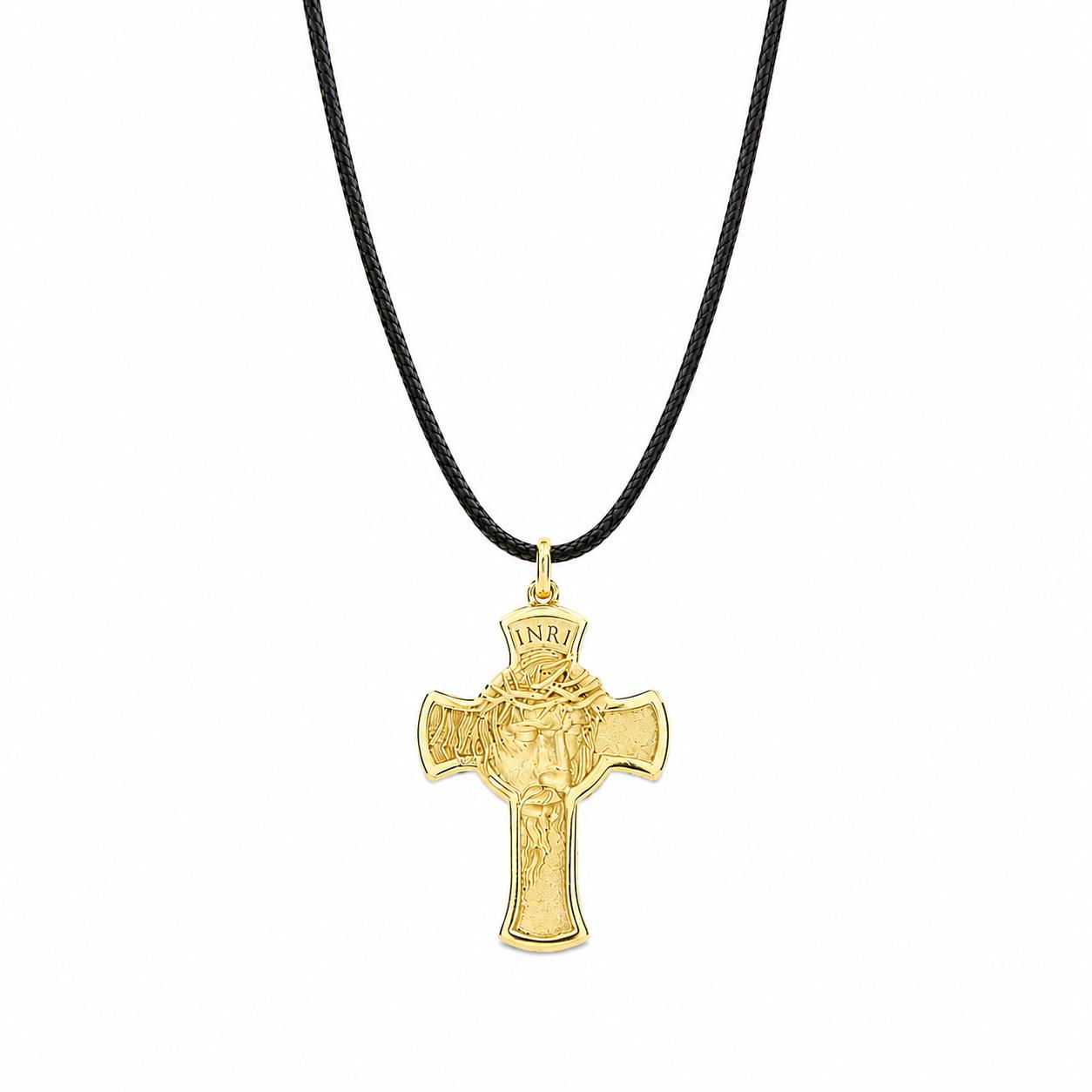 Cross in 925 Sterling Silver with 14K Gold Plating and Black Cord