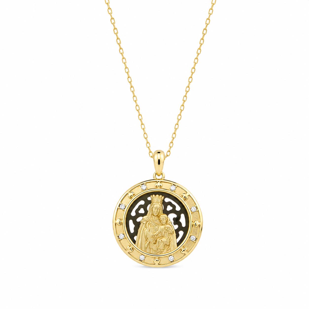 Pendant "Virgin Mary" in 925 Sterling Silver with 14K Gold Plating and White Zircons