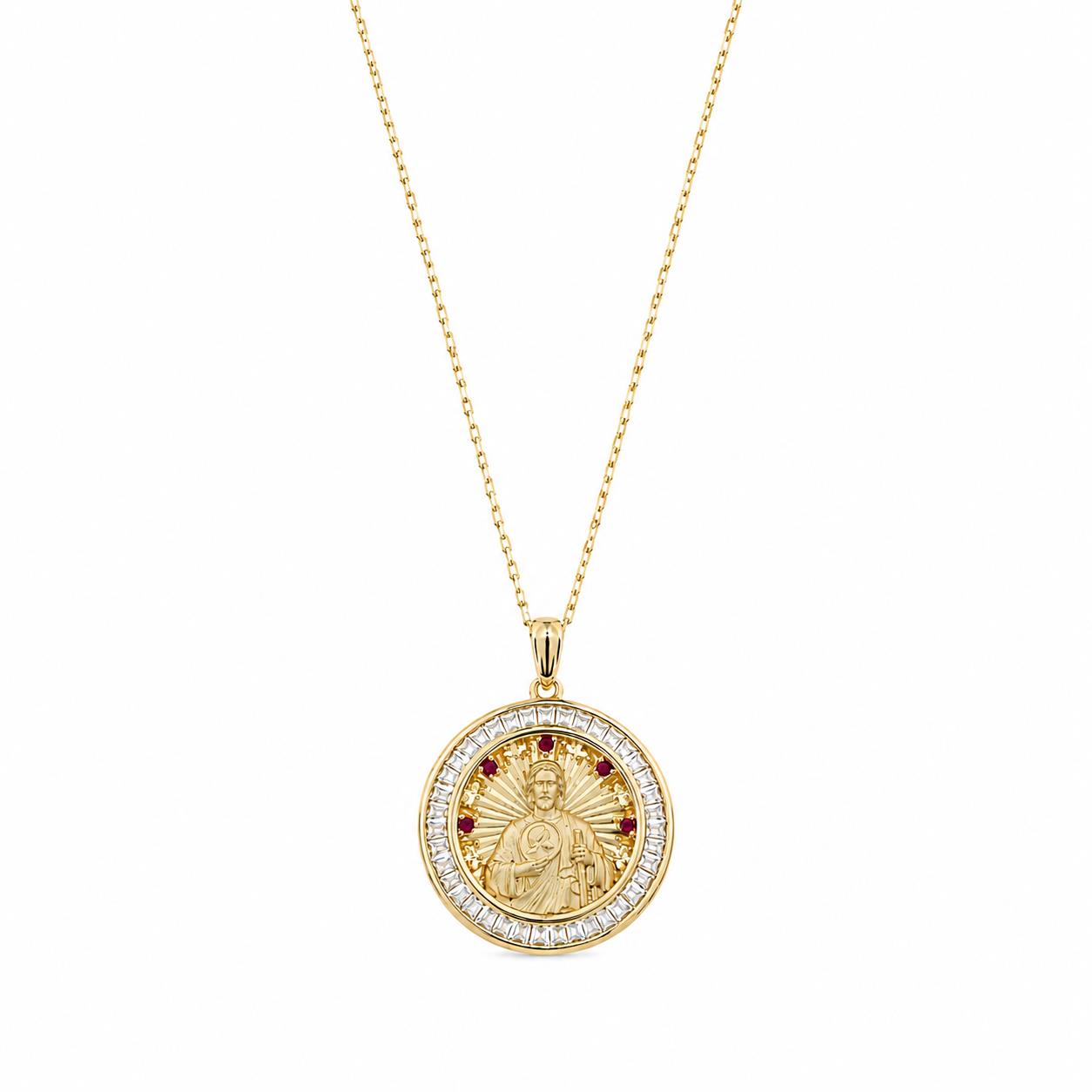 Pendant "Saint John the Baptist" in 925 Sterling Silver with 14K Gold Plating and Zircons and Chain 925