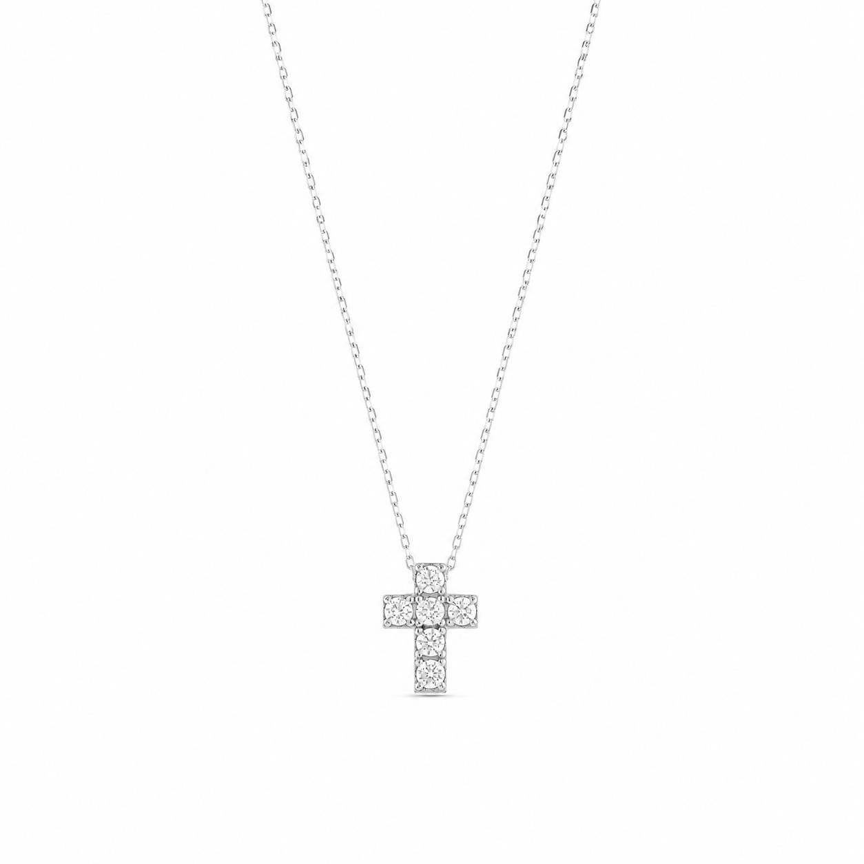 Cross in Rhodium-Plated 925 Sterling Silver and White Zircons