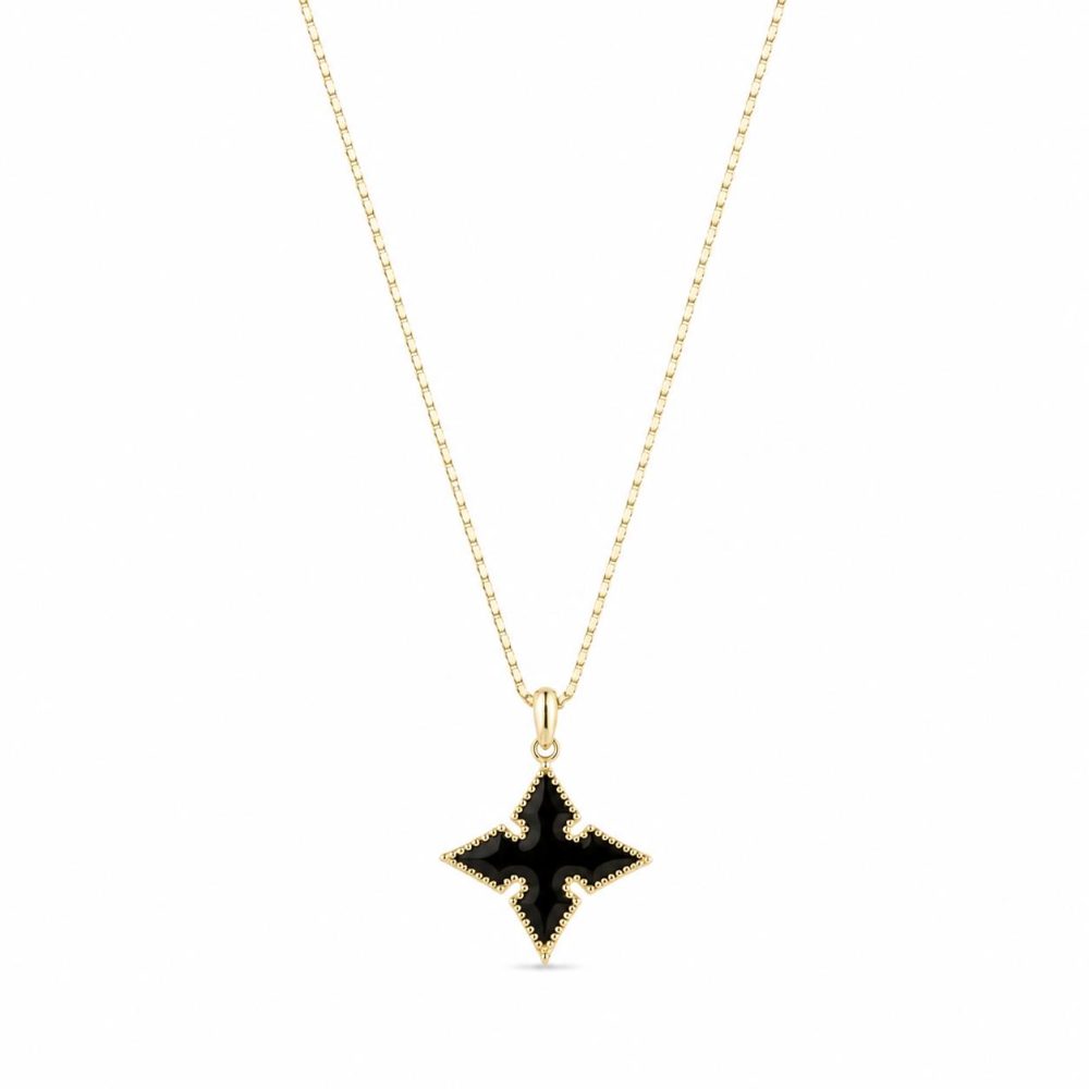 Cross in 925 Sterling Silver with 14K Gold Plating and Black Enamel