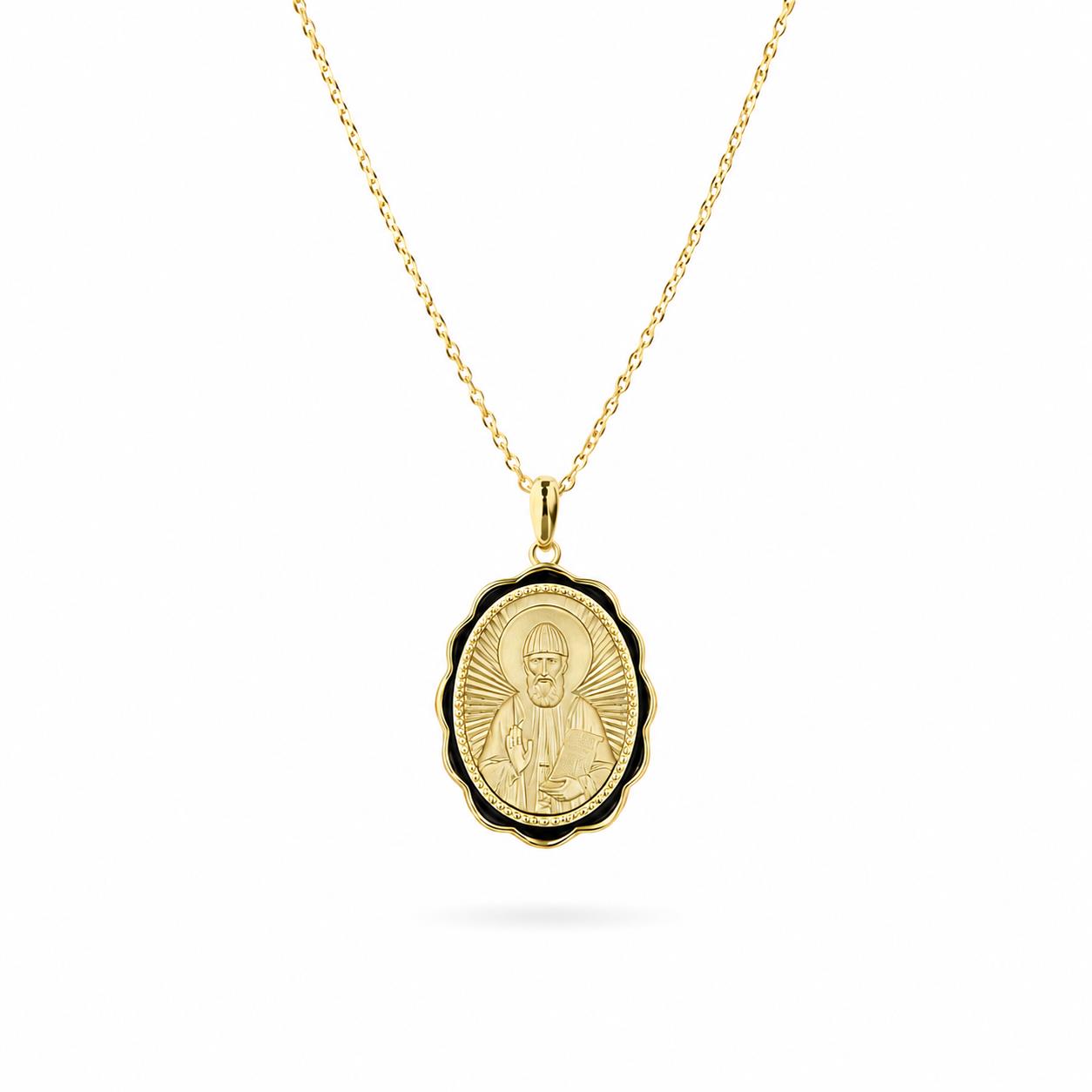 Pendant "Saint Paisios" in Sterling Silver 925 with 14K Gold Plating, Enamel and Chain in Gold-Plated Sterling Silver 925 Pendant "Saint Paisios" in Sterling Silver 925 with 14K Gold Plating, Enamel and Chain in Gold-Plated Sterling Silver 925