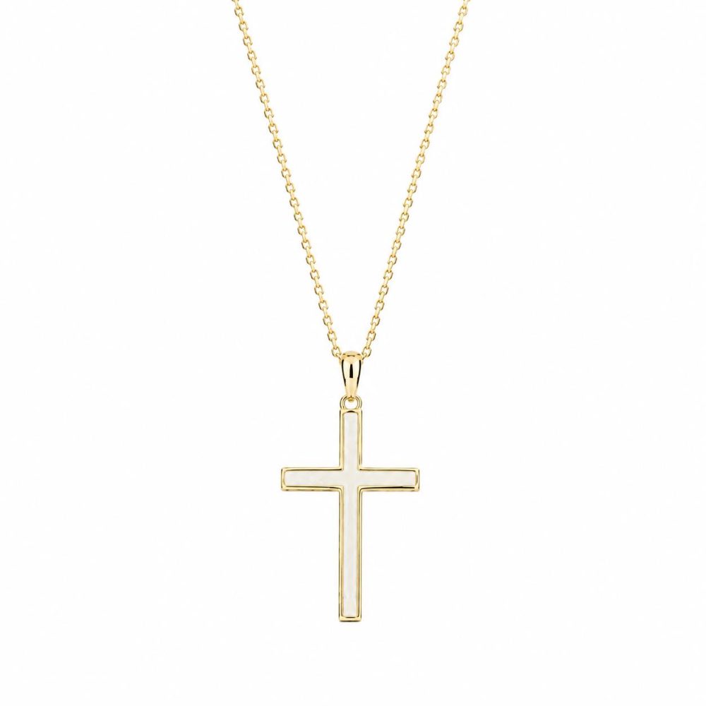 Cross in Sterling Silver 925 with 14K Gold Plating and White Enamel
