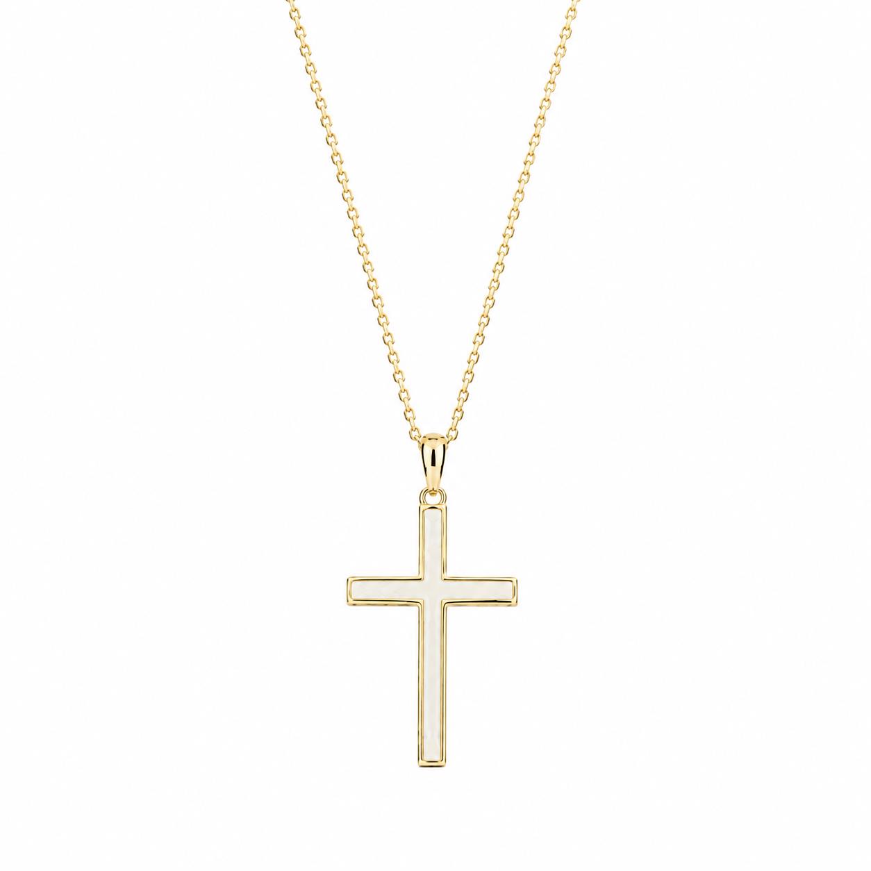 Cross in Sterling Silver 925 with 14K Gold Plating and White Enamel