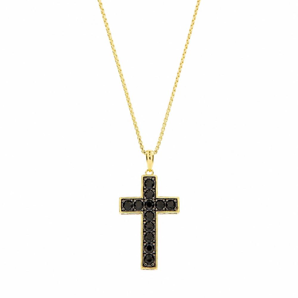 Cross in Sterling Silver 925 with 14K Gold Plating and Black Spinel