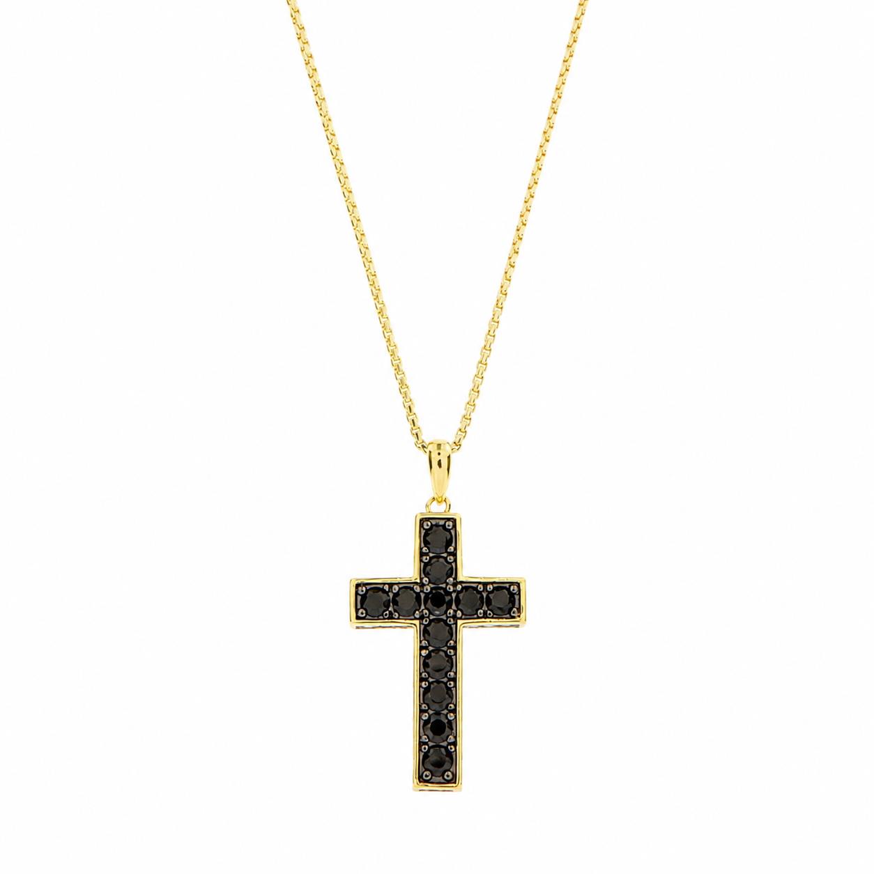 Cross in Sterling Silver 925 with 14K Gold Plating and Black Spinel Cross in Sterling Silver 925 with 14K Gold Plating and Black Spinel
