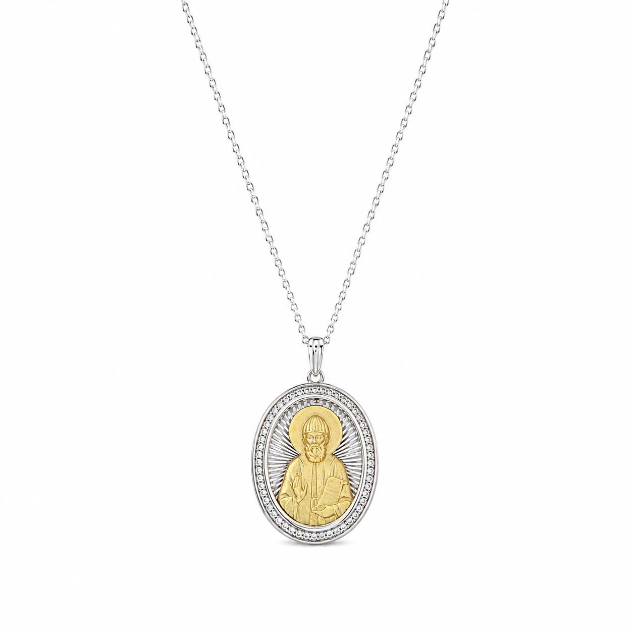 Pendant "Saint Paisios" Two-Tone in Sterling Silver 925 with 14K Gold Plating and Chain in Rhodium-Plated Sterling Silver 925 Pendant "Saint Paisios" Two-Tone in Sterling Silver 925 with 14K Gold Plating and Chain in Rhodium-Plated Sterling Silver 925