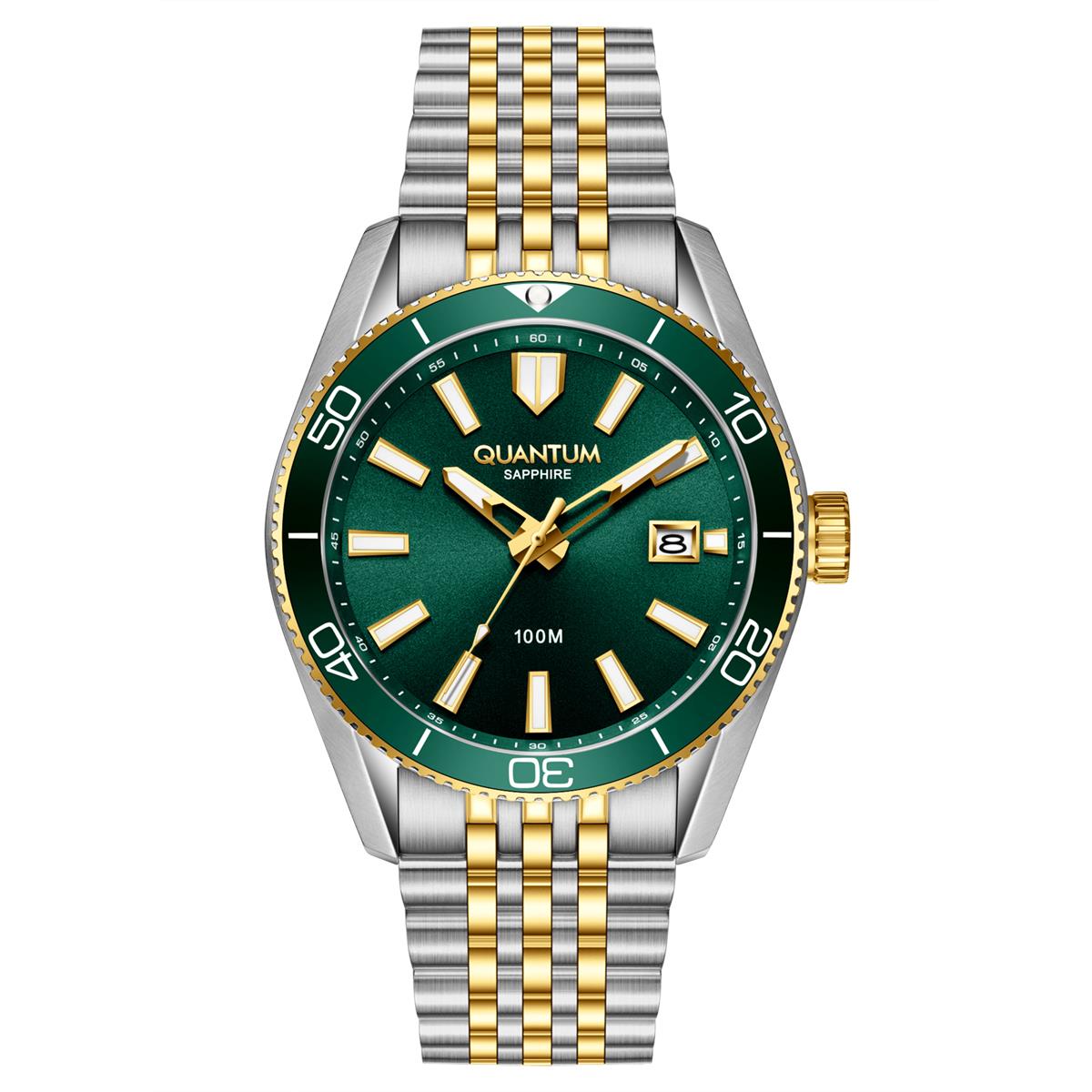 Quantum Adrenaline Analog Watch with Date Display, Stainless Steel Case, Two-Tone Stainless Steel Bracelet, 41 mm