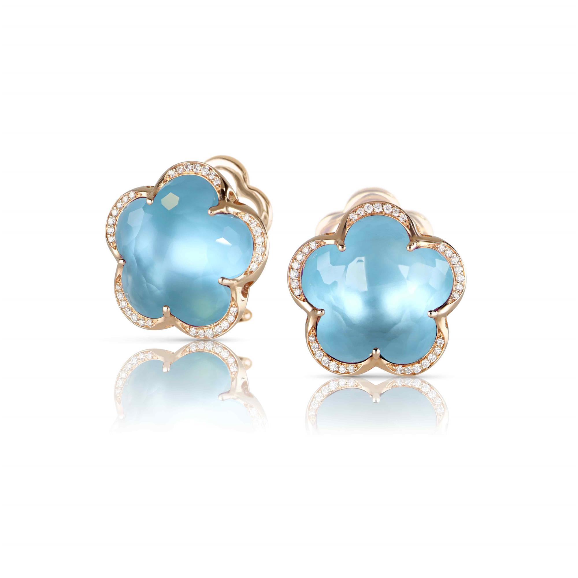 Bon Ton Earrings in 18k Rose Gold with Venus Blue Topaz and White Diamonds