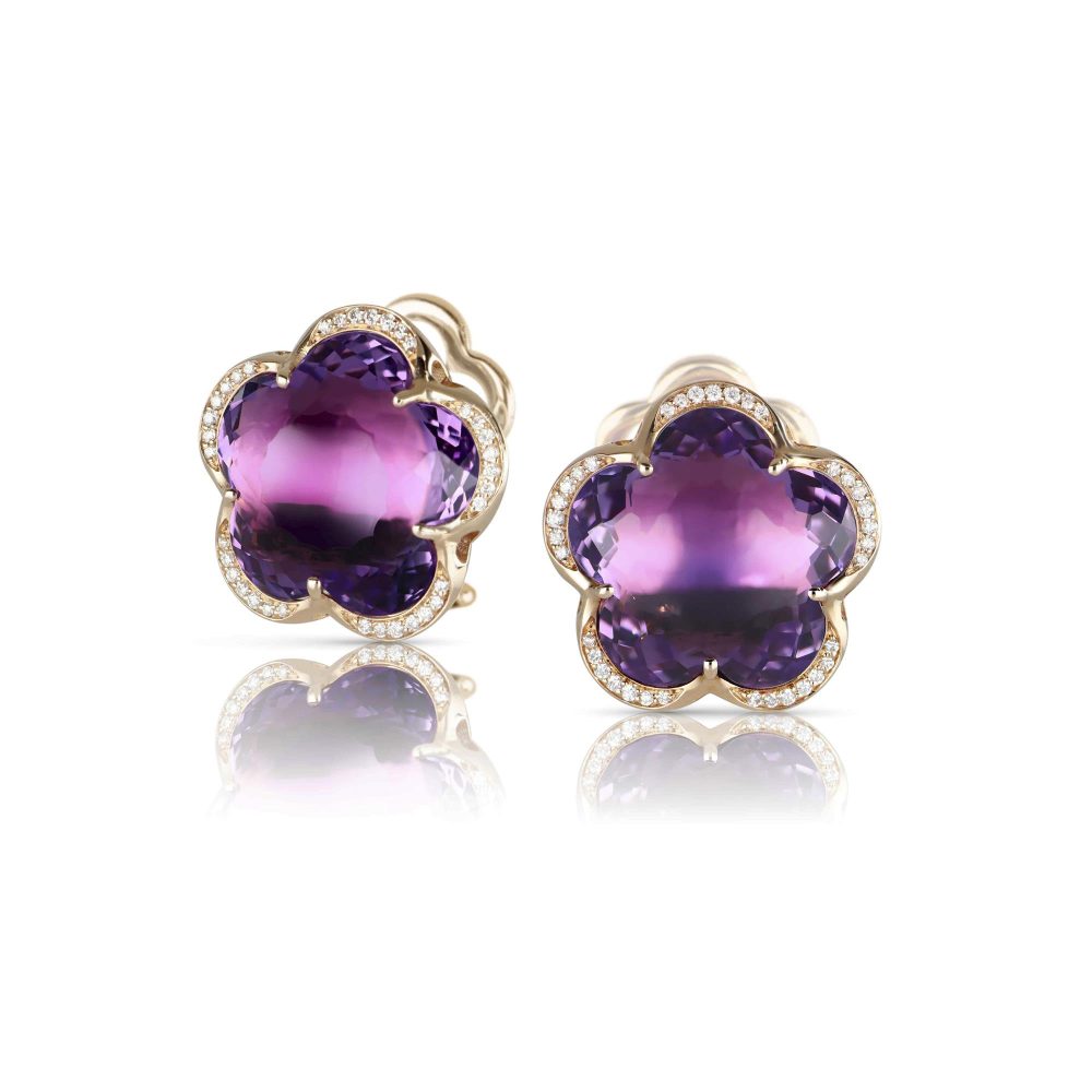 Bon Ton Σκουλαρίκια σε 18k Ροζ Χρυσό με Αμέθυστο και Λευκά Διαμάντια