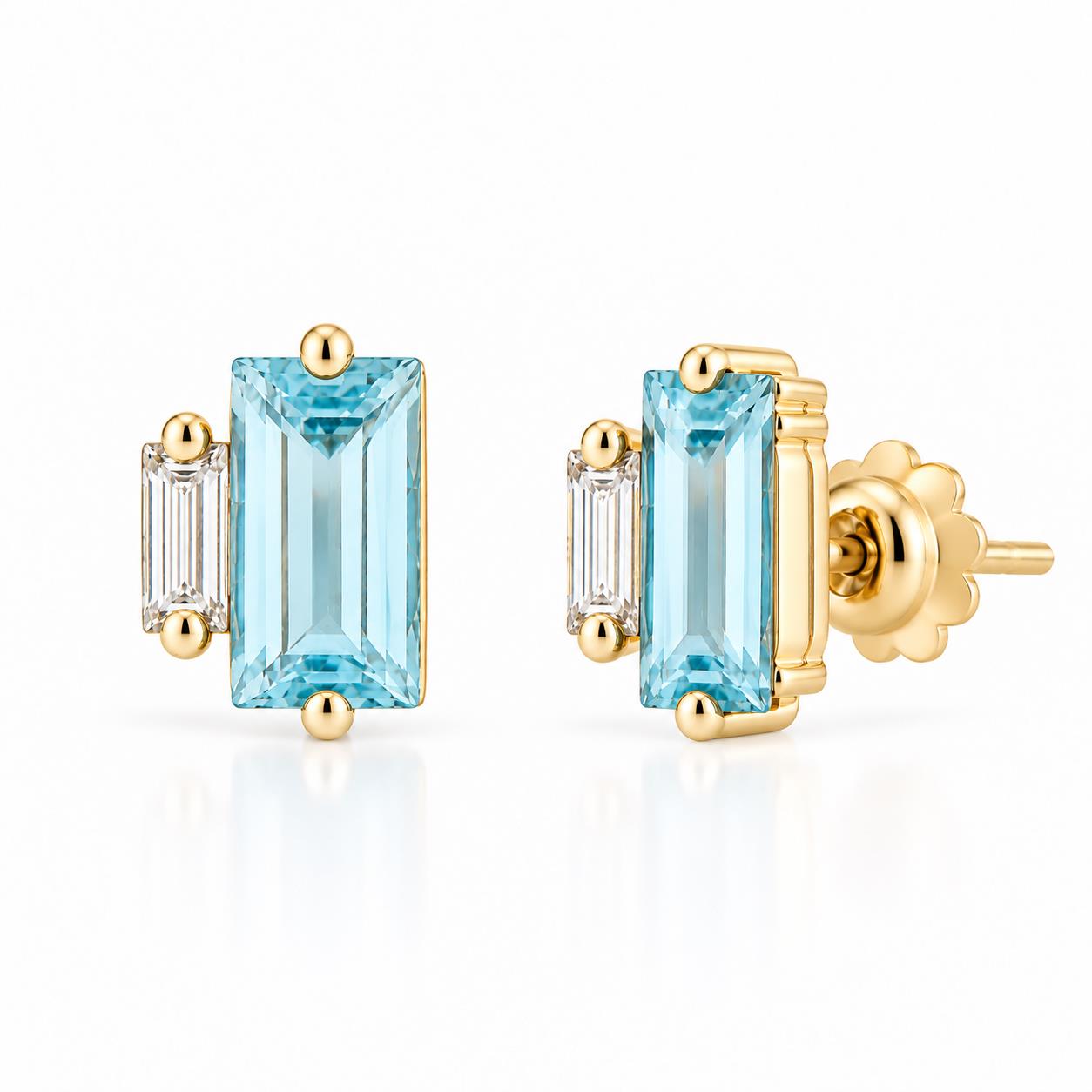 Ulysses Earrings in 18K Rose Gold with Aqua Swarovski and Diamonds