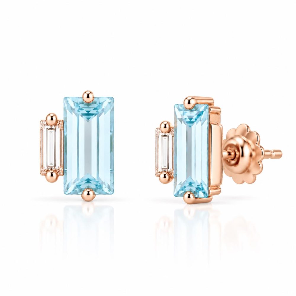 Ulysses Earrings in 18K Rose Gold with Blue Topaz and Diamonds