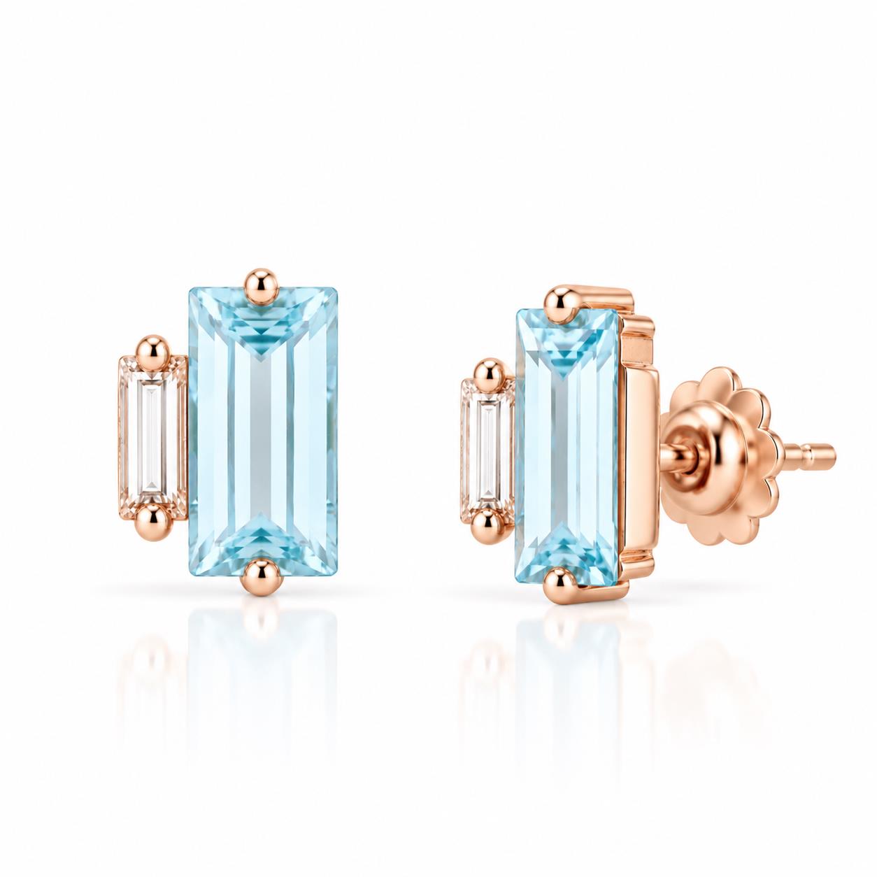 Ulysses Earrings in 18K Rose Gold with Aqua Swarovski and Diamonds Ulysses Earrings in 18K Rose Gold with Aqua Swarovski and Diamonds