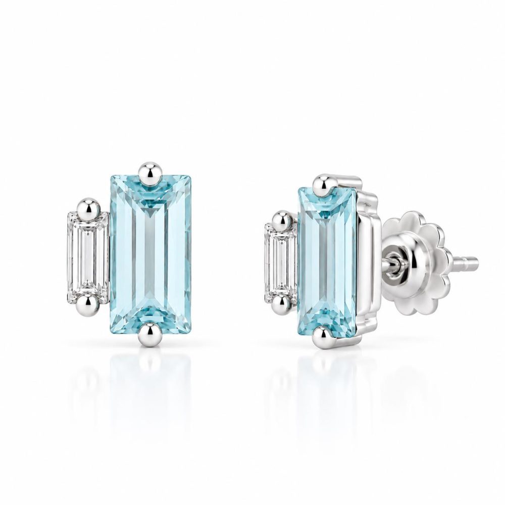 Ulysses Earrings in 18K White Gold with Aqua Swarovski and Diamonds