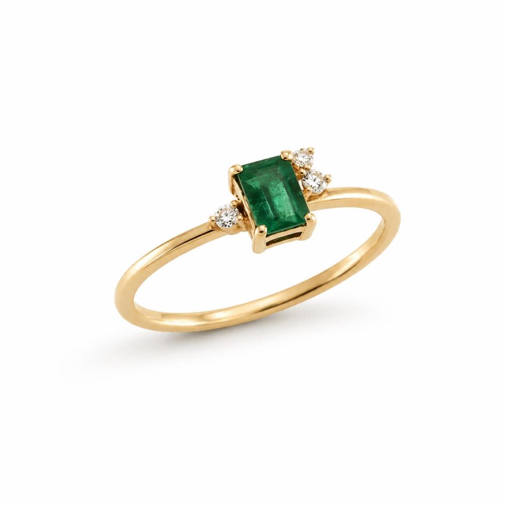 Ulysses Ring in 18K Rose Gold with Diamonds and Emerald