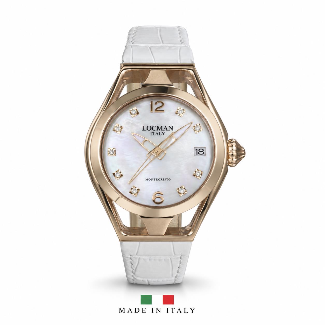 Montecristo Lady Movement Three Hands Quartz with St. Steel, Titanium, Pvd and Diamonds , Dial:White, Strap:Calf Leather White.