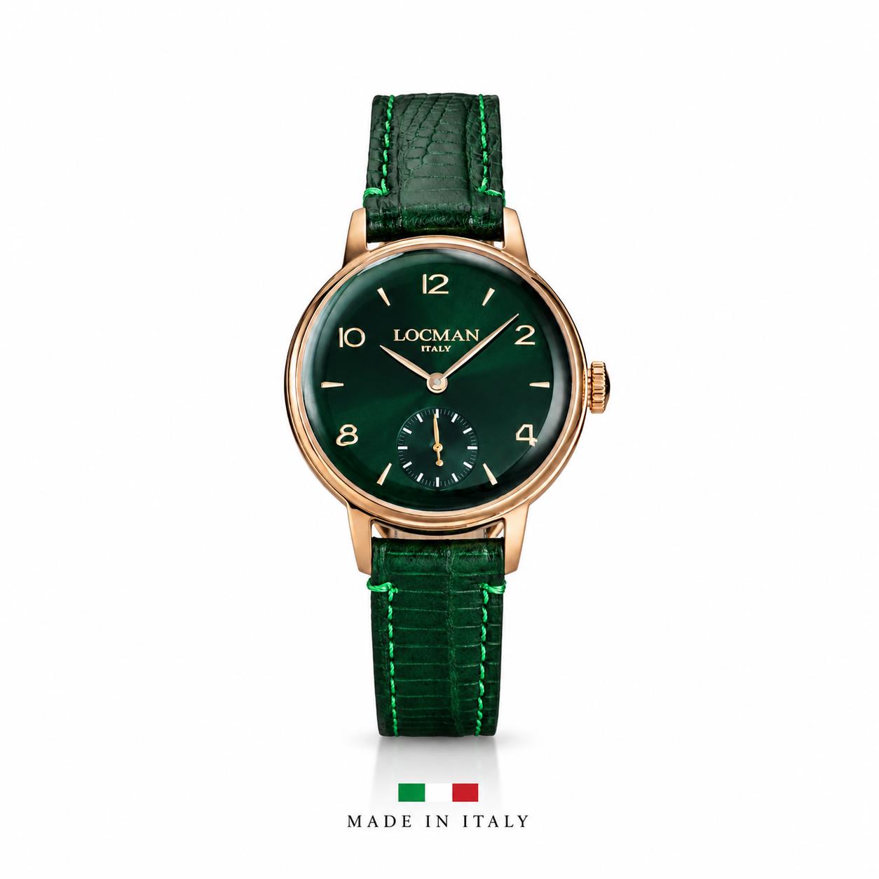 1960 Lady 32 mm Movement:Three Hands Small Sec. Quartz, Stainless Steel, Pvd, Dial:Sunray Green, Strap:Calf Leather Green.