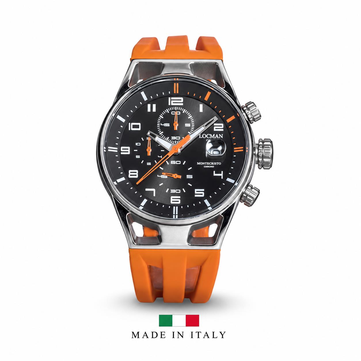 Montecristo 41mm Movement Chrono Quartz, Dial:Sunray Black, Strap:Silicone Orange.