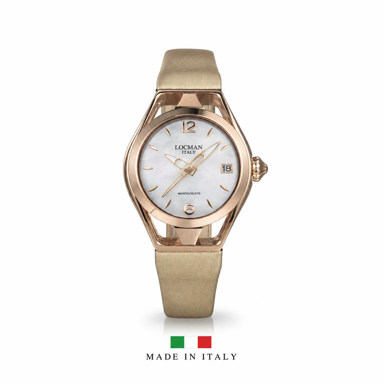 Montecristo Lady Pvd 36mm Механизм: Кварцевый, Три Стрелки, Циферблат: Белый Mother Of Pearl, Ремешок: Золотой Сатин.