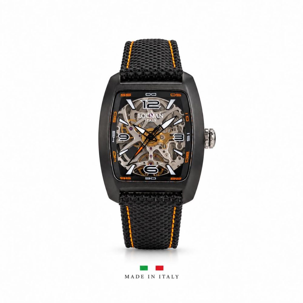 Sport Skeleton 37x46,8mm Pvd Black
Movement:Swiss Three Hands Automatic Καντράν:Διαφανές με Deflector
Λουράκι:Μαύρο Cordura.
