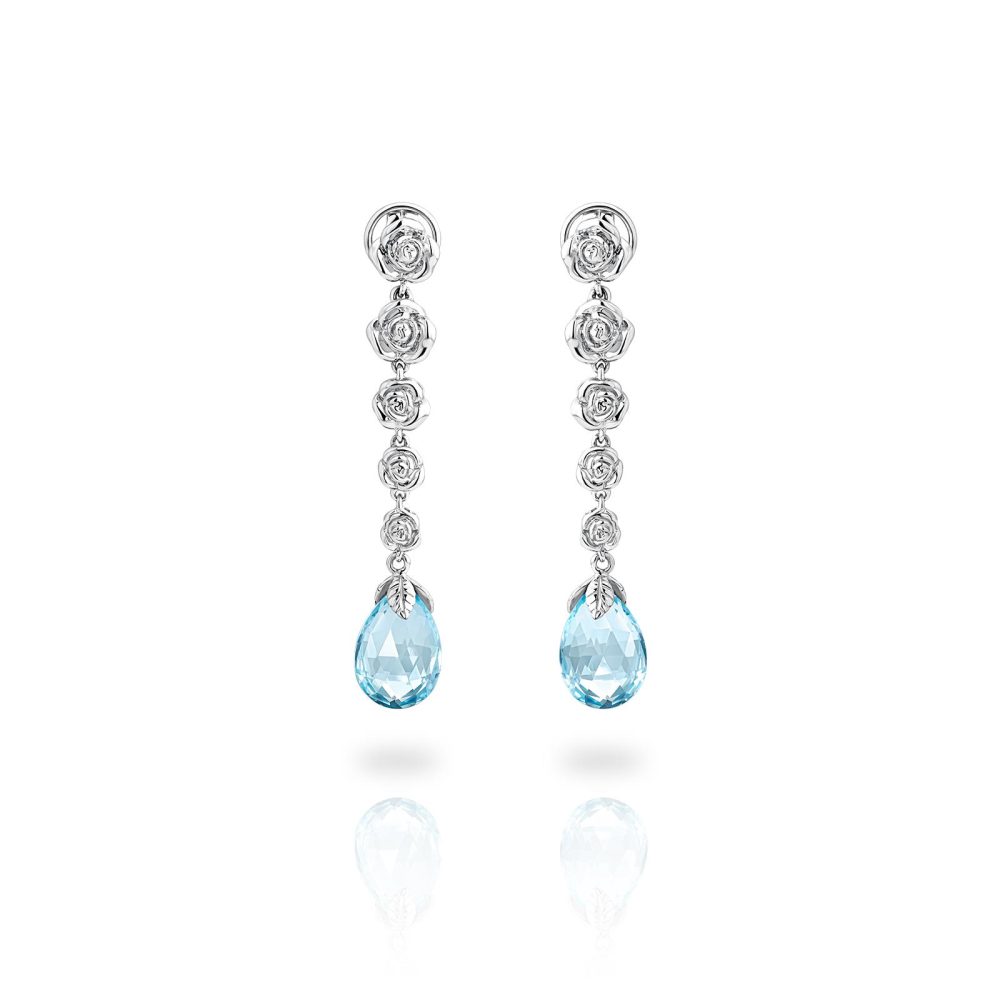 Jardin De Rosas Earrings in 18K White Gold with Topaz