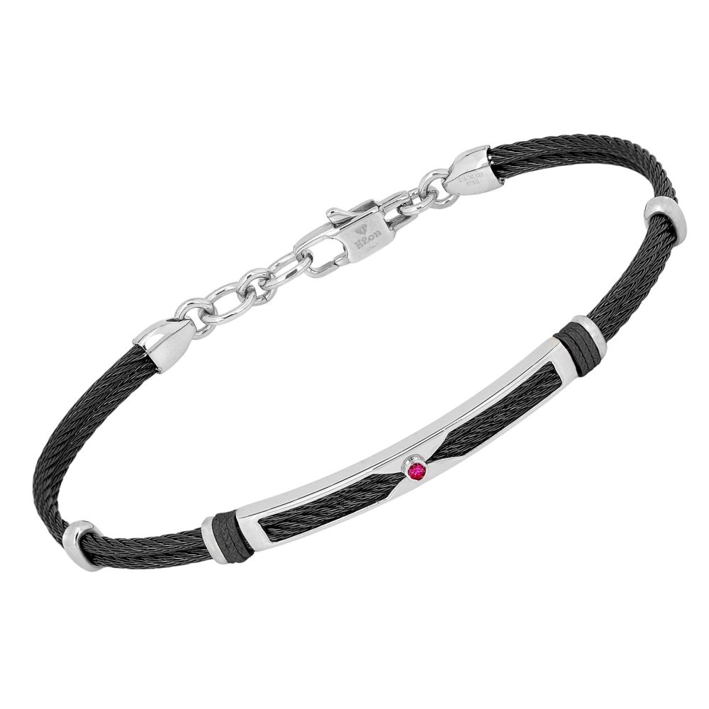 Bracelet in Stainless Steel with Black PVD and Natural Red Ruby