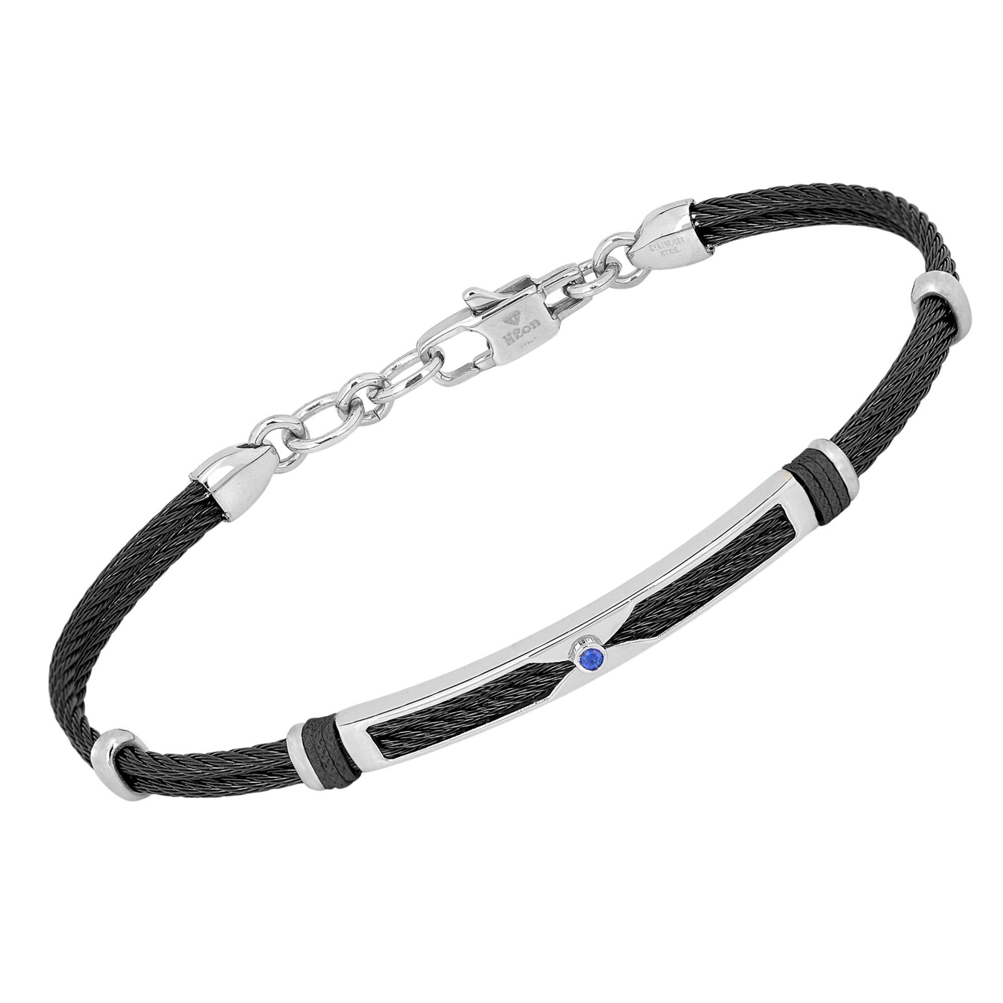 Bracelet in Stainless Steel with Black PVD and Natural Blue Sapphire Bracelet in Stainless Steel with Black PVD and Natural Blue Sapphire