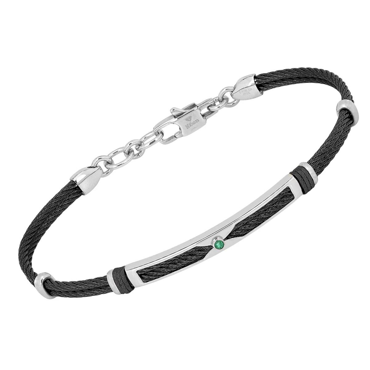 Bracelet in Stainless Steel with Black PVD and Natural Green Emerald Bracelet in Stainless Steel with Black PVD and Natural Green Emerald