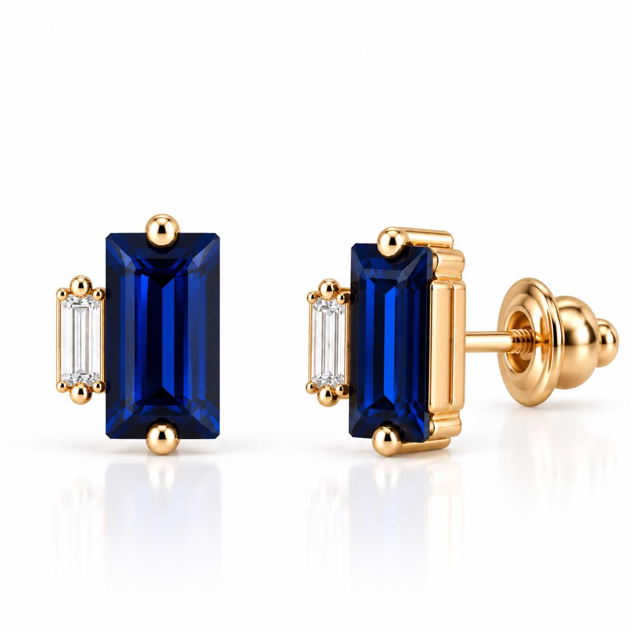 Ulysses Серьги из 18К Розового Золота с Синими Swarovski и Бриллиантами