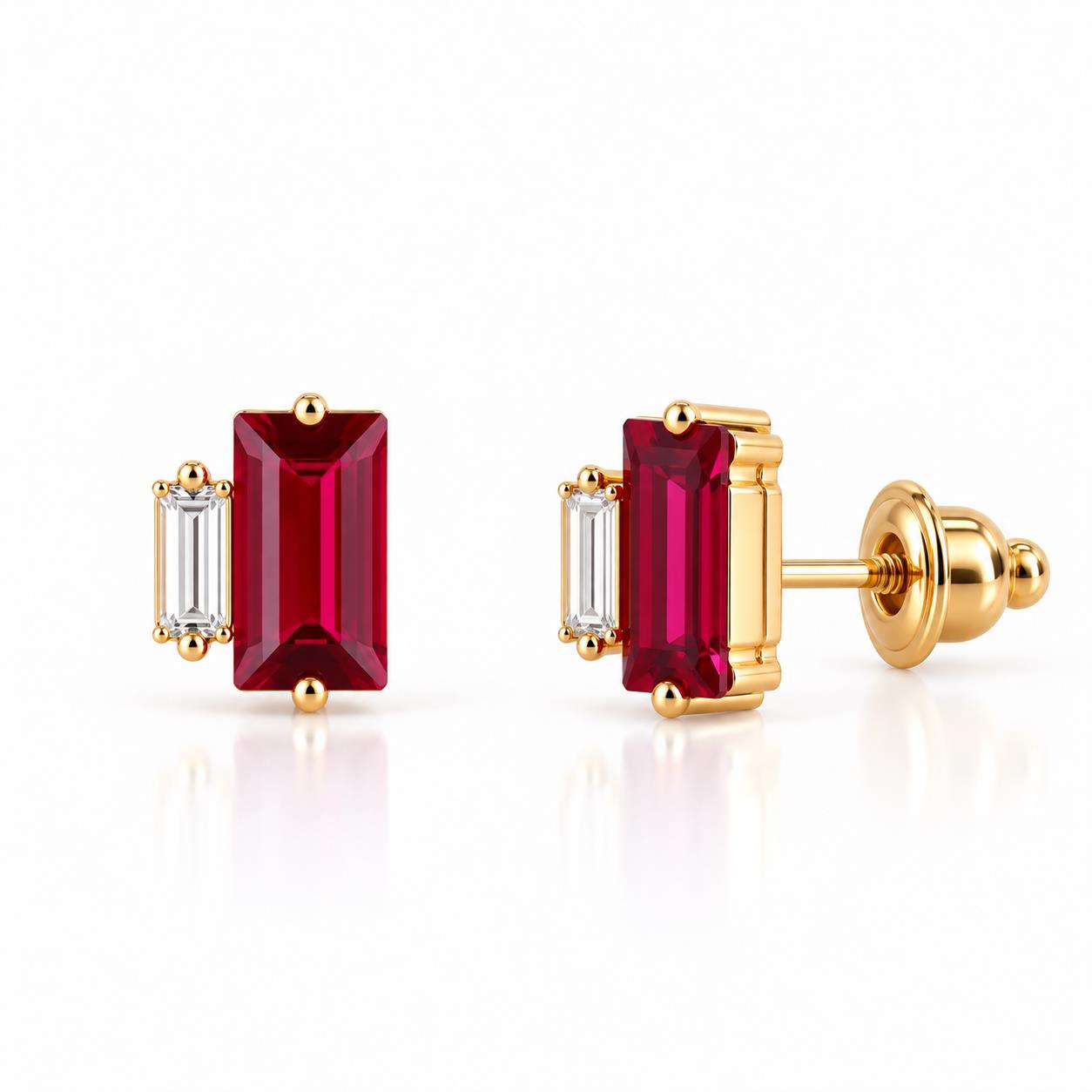 Ulysses Серьги из 18К Розового Золота с Красными Swarovski и Бриллиантами