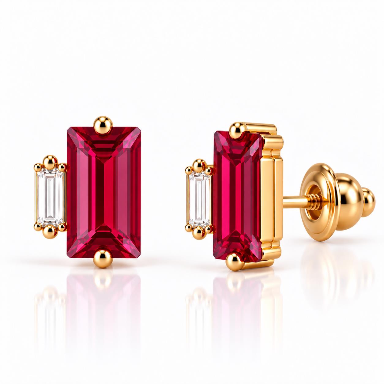 Ulysses Серьги из 18К Розового Золота с Красными Swarovski и Бриллиантами