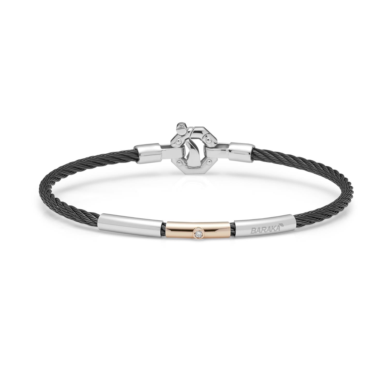 316L Bracelet in 18k Rose Gold with Stainless Steel, Black PVD and Diamonds