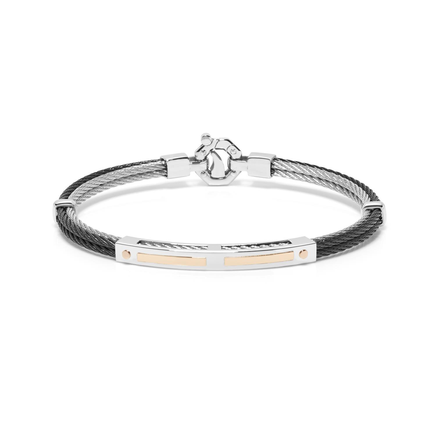 316L Bracelet in 18k Rose Gold with Stainless Steel, Black PVD and Diamonds